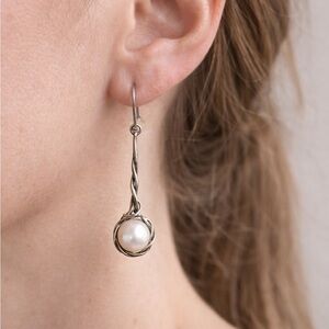 Vintage 925 Israel Sterling Silver & Pearl Cage Drop Earrings